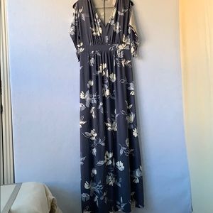Gray-Blue Floral Maternity Dress